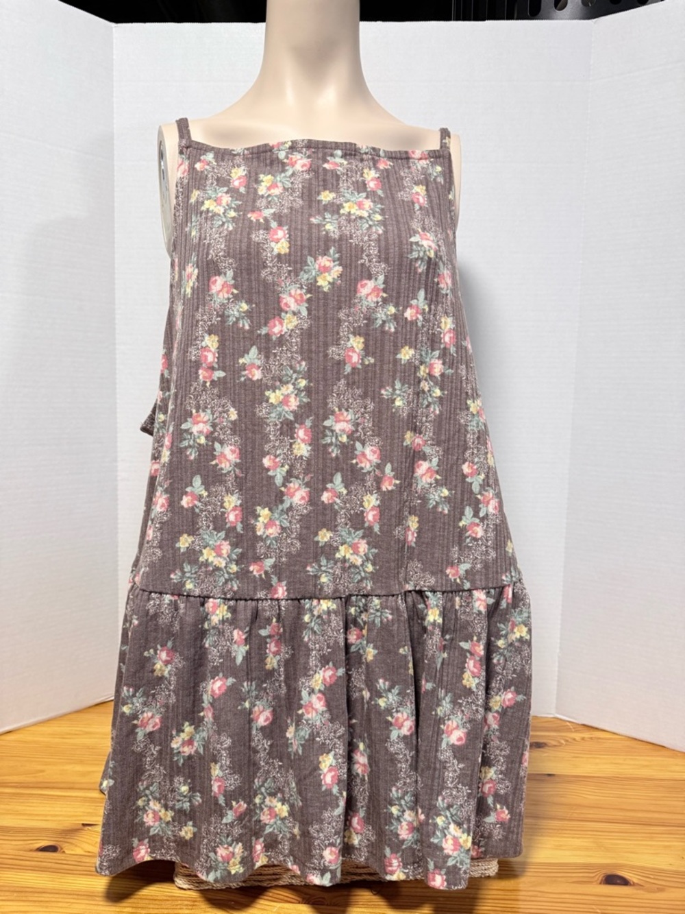 Maurices Floral Drop-Waist Tank Top in Brown and Pink